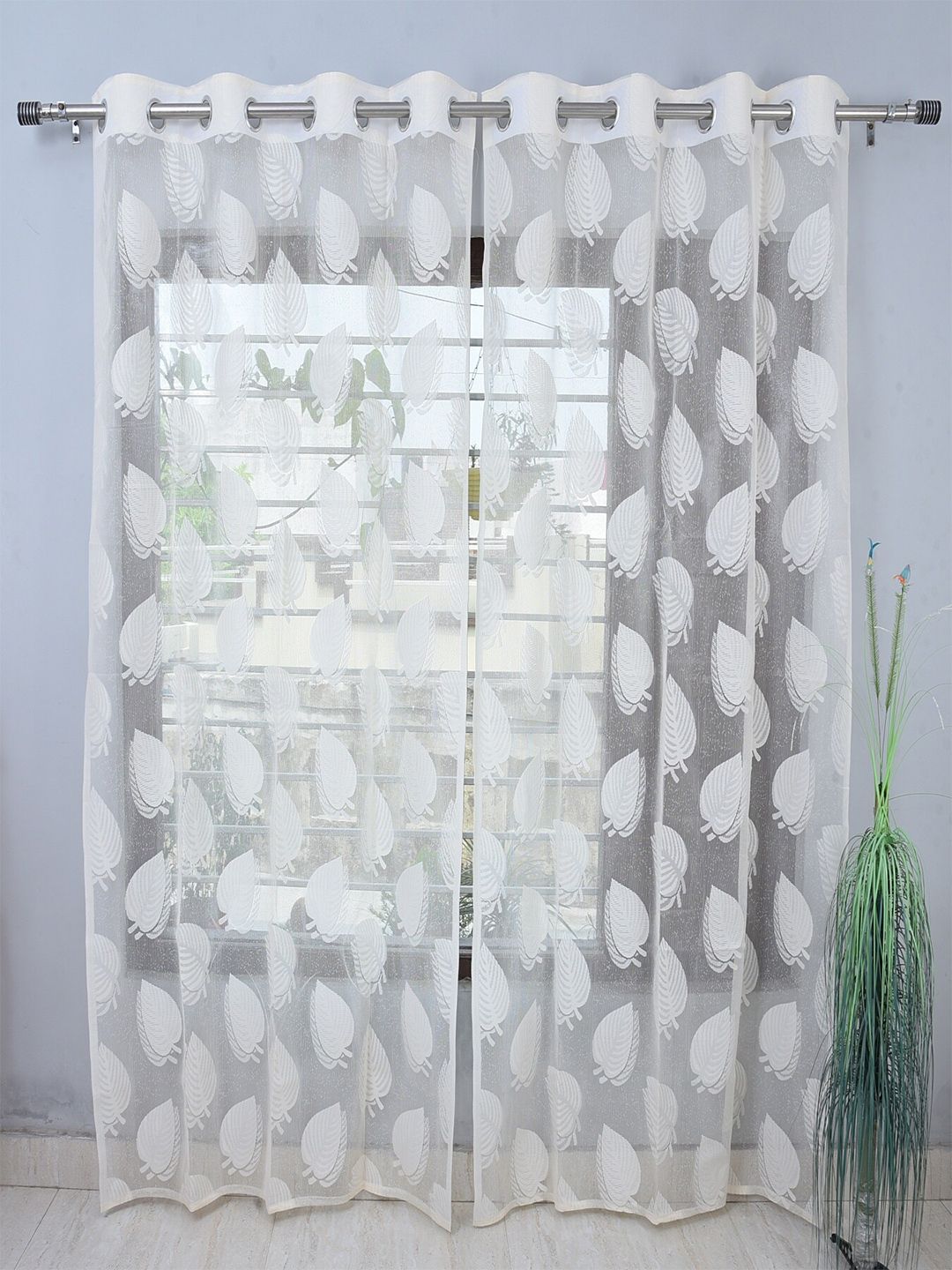 Homefab India Adults Set of 2 Cream Sheer Long Door Curtain Price in India