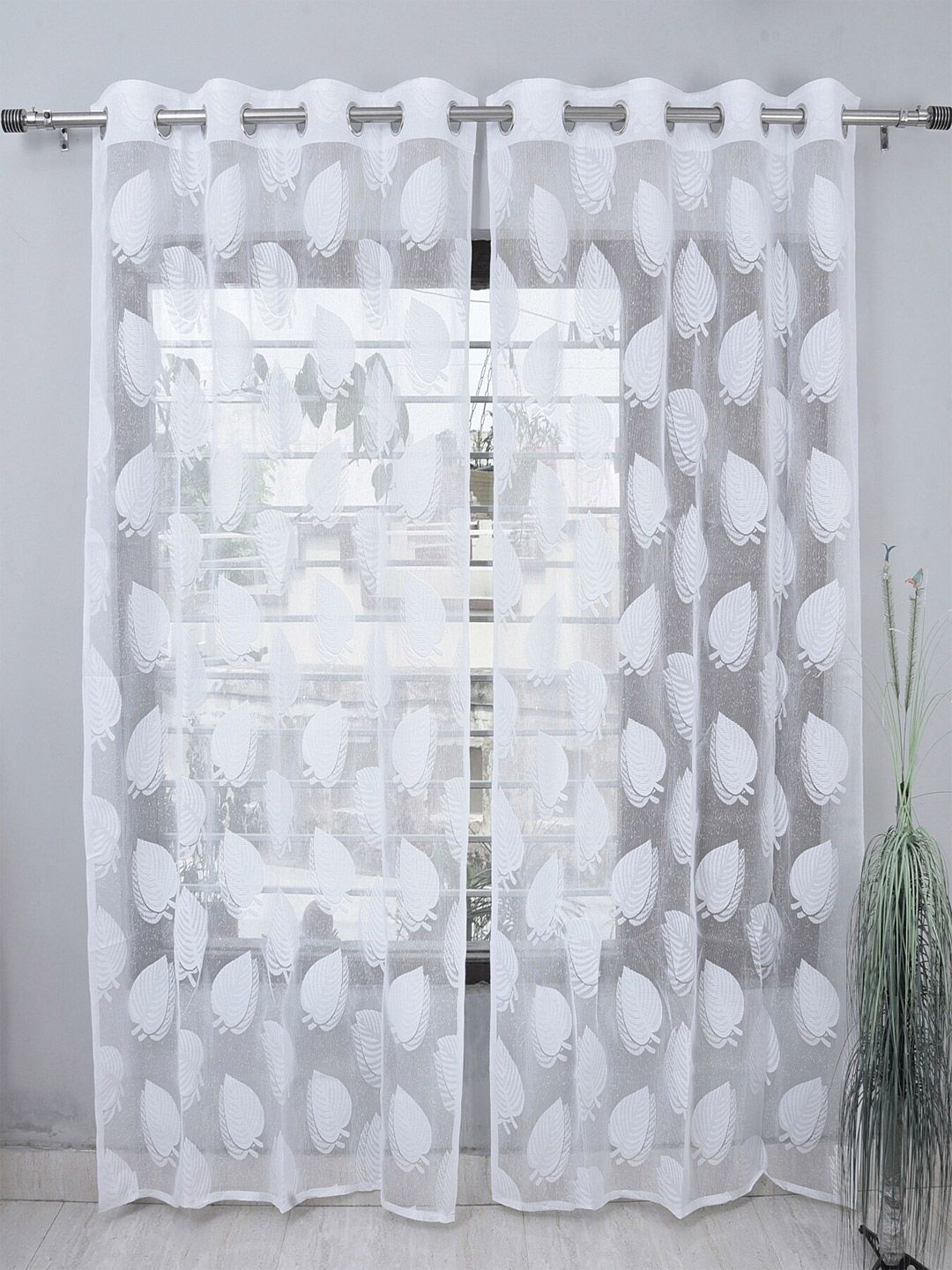 Homefab India Adults White Set of 2 Sheer Long Door Curtain Price in India