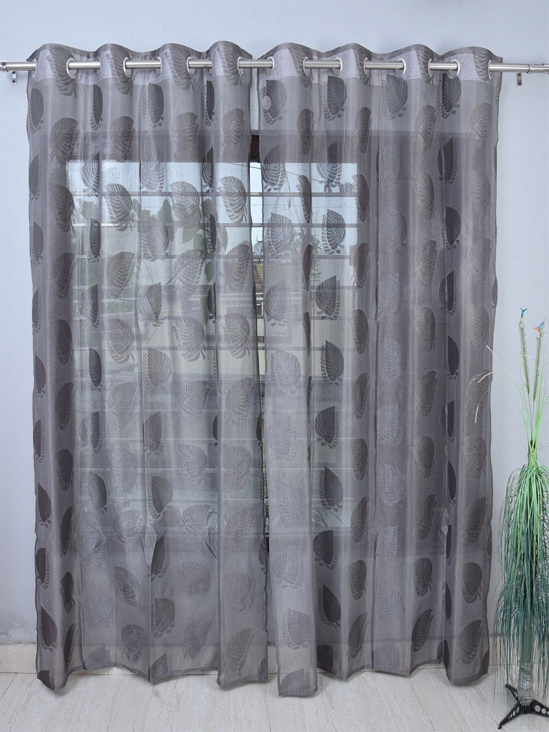 Homefab India Grey Set of 2 Sheer Window Curtain Price in India