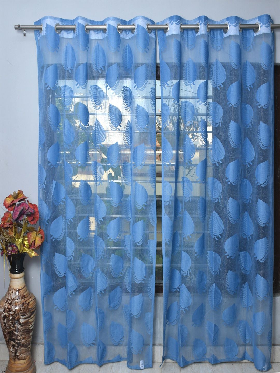 Homefab India Blue Set of 2 Sheer Long Door Curtain Price in India