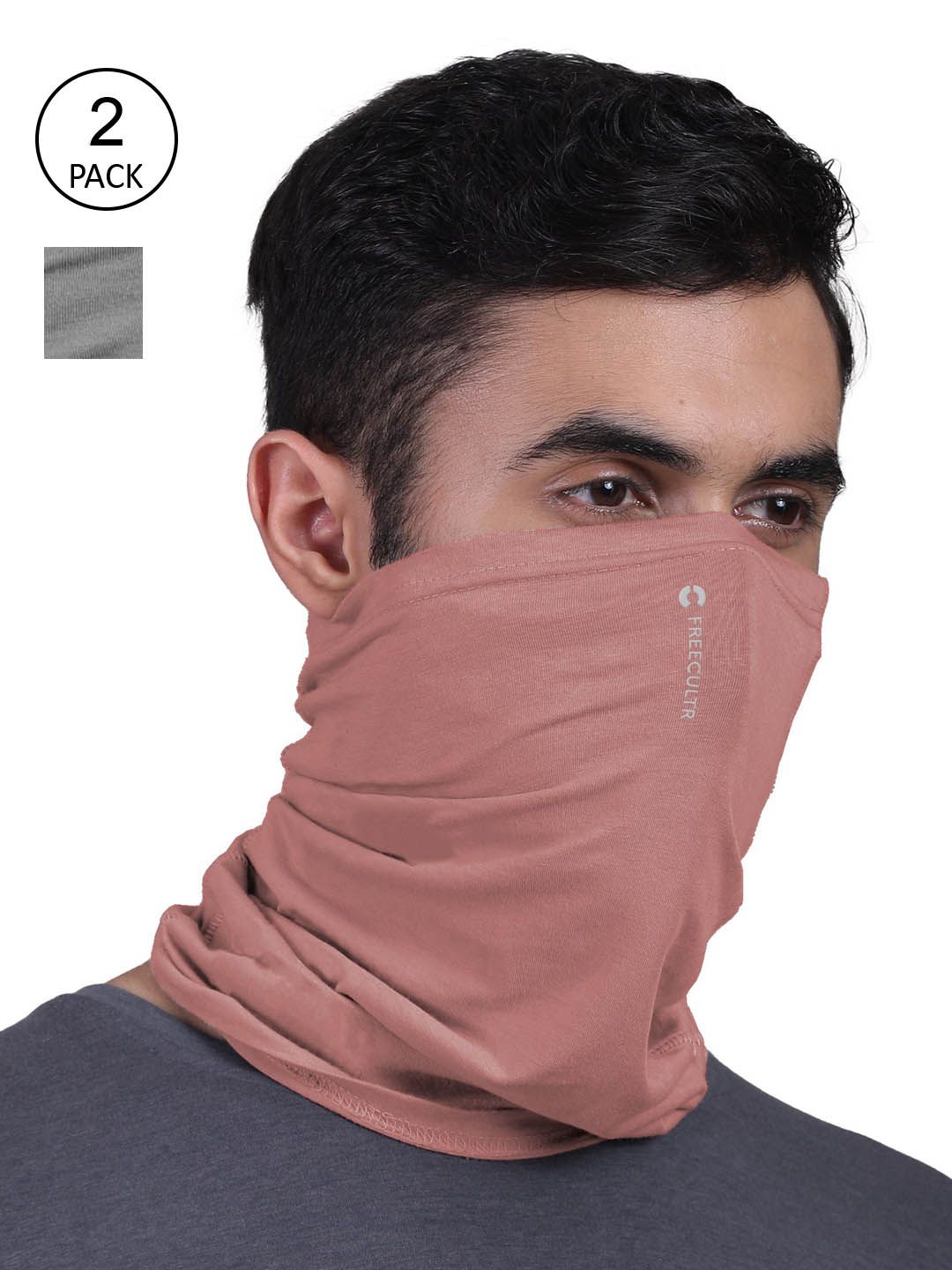 FREECULTR Set Of 2 Peach & Charcoal Solid Anti-Microbial Bandana