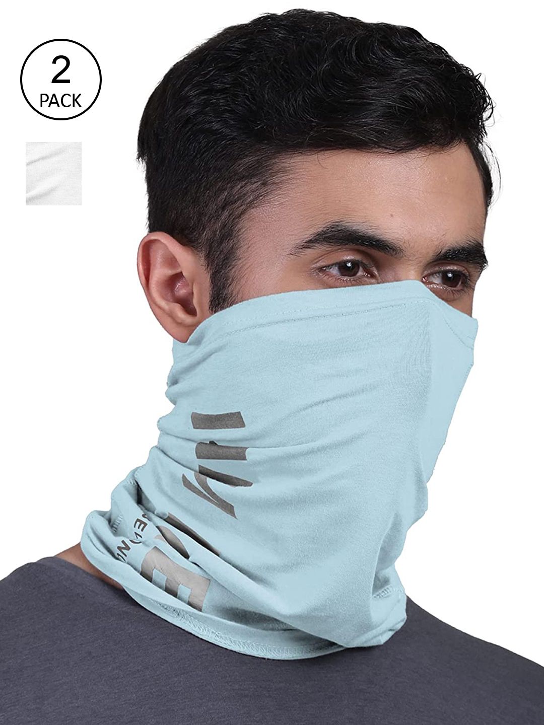 FREECULTR Set Of 2 White & Blue Solid Anti-Microbial Bandana