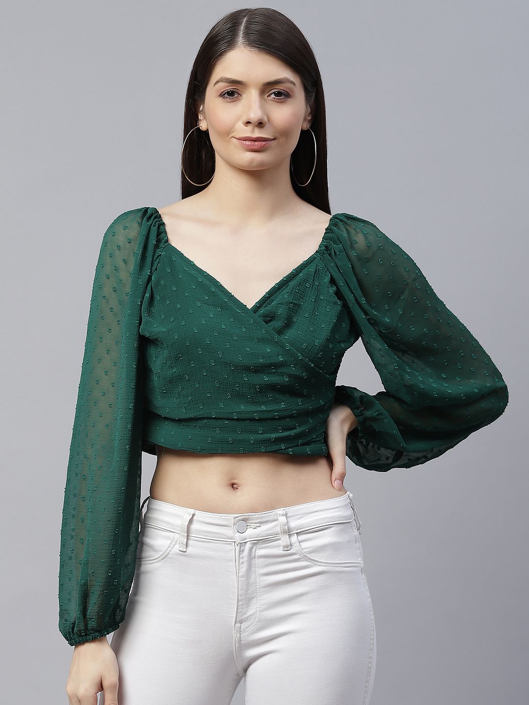 plusS Green Sweetheart Neck Crop Top Price in India