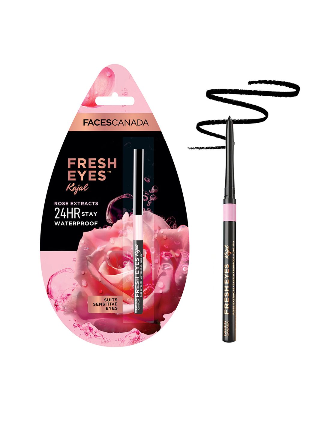 FACES CANADA Fresh Eyes 24HR Waterproof Comfortable Kajal with Light Rose Extract 0.35g - Intense Black