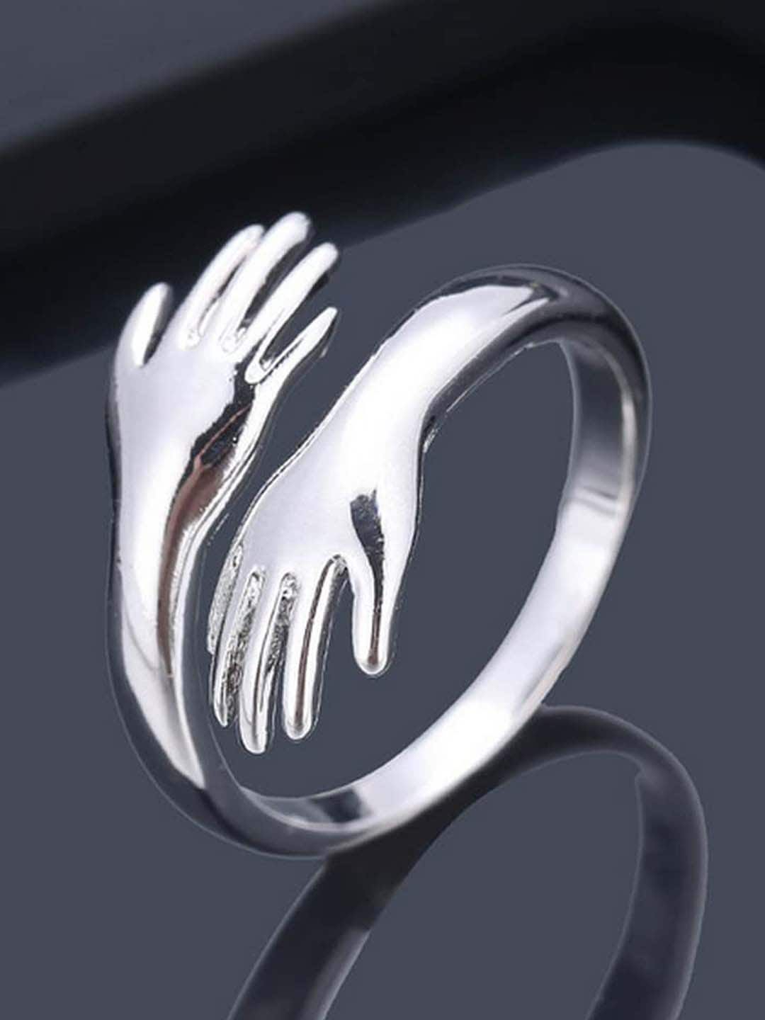 UNIVERSITY TRENDZ Women Silver-Plated Double Hand Hug-Shaped Antique Finger Ring Price in India