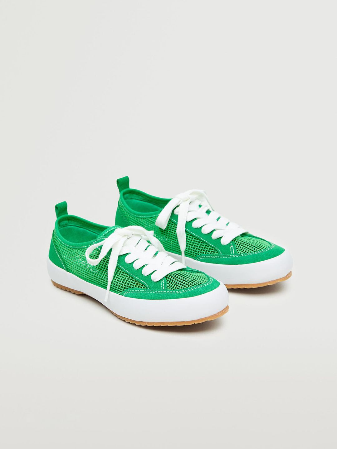 MANGO Women Green & White Solid Sneakers Price in India