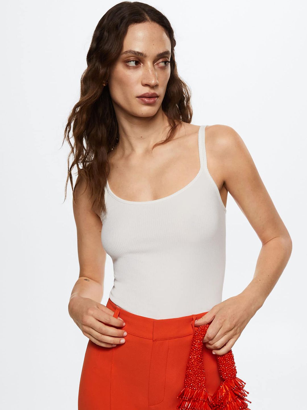 MANGO White Solid Shoulder Strap Top Price in India
