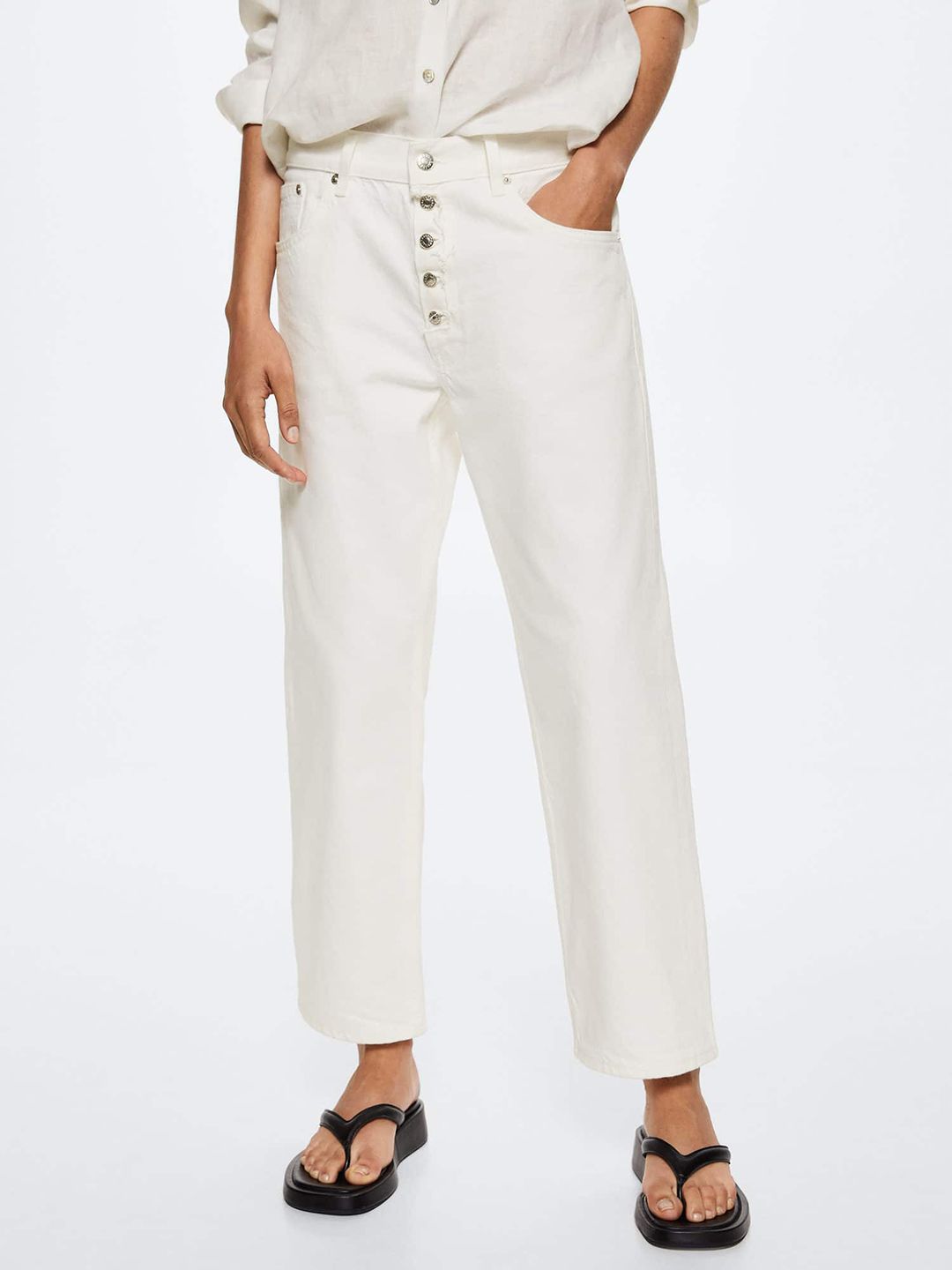 MANGO Women White Straight Fit Low-Rise Jeans Price in India