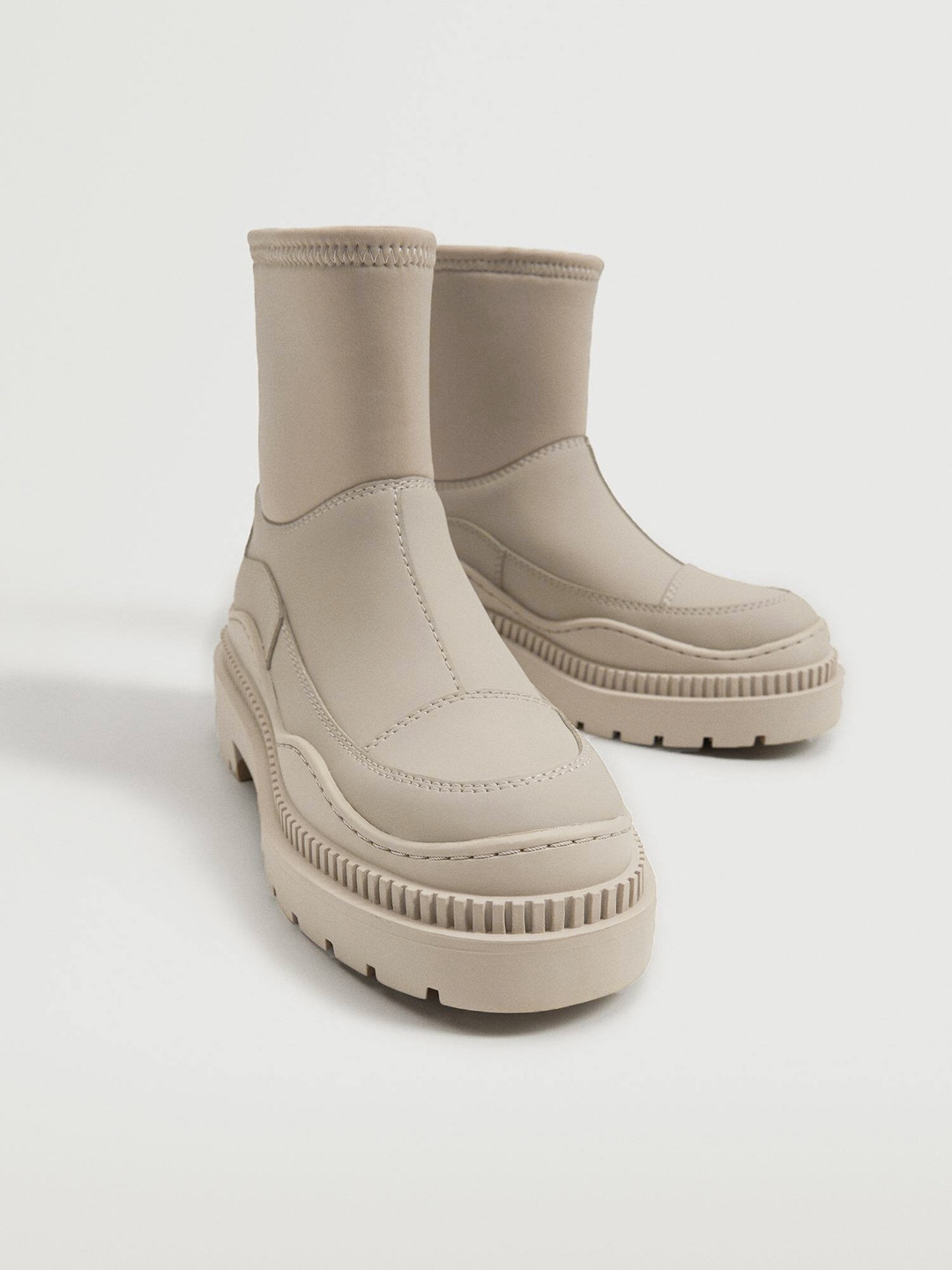 MANGO Women Beige Solid Mid-Top Chunky Boots Price in India