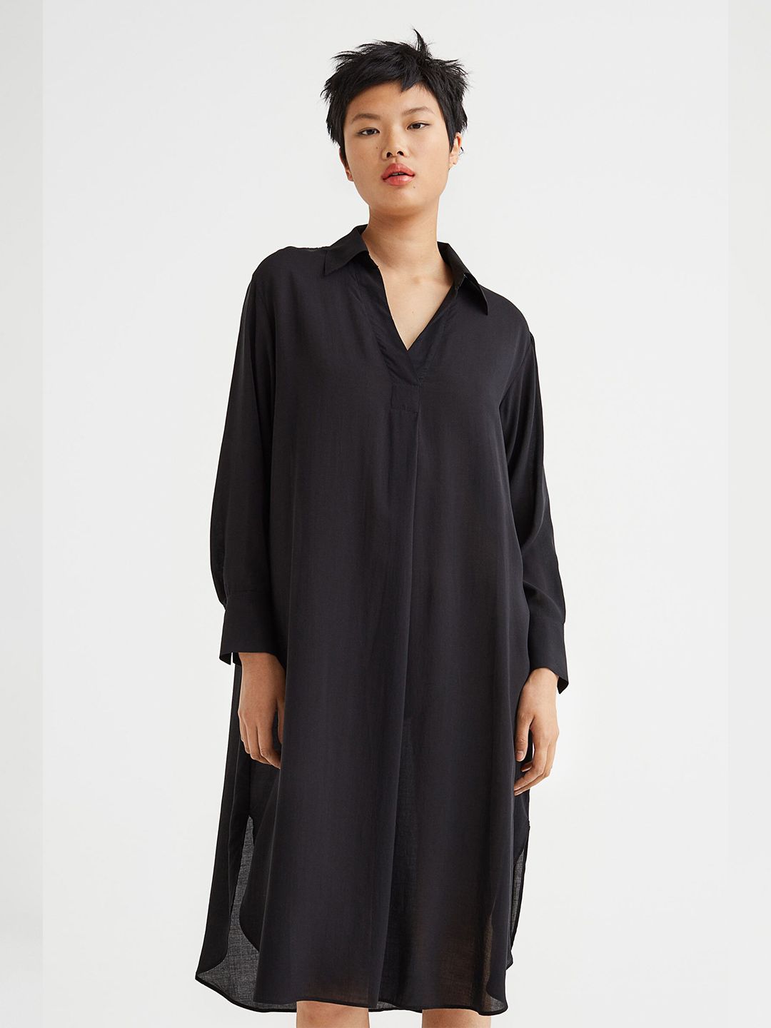 H&M Women Black Lyocell-blend Shirt Dress Price in India