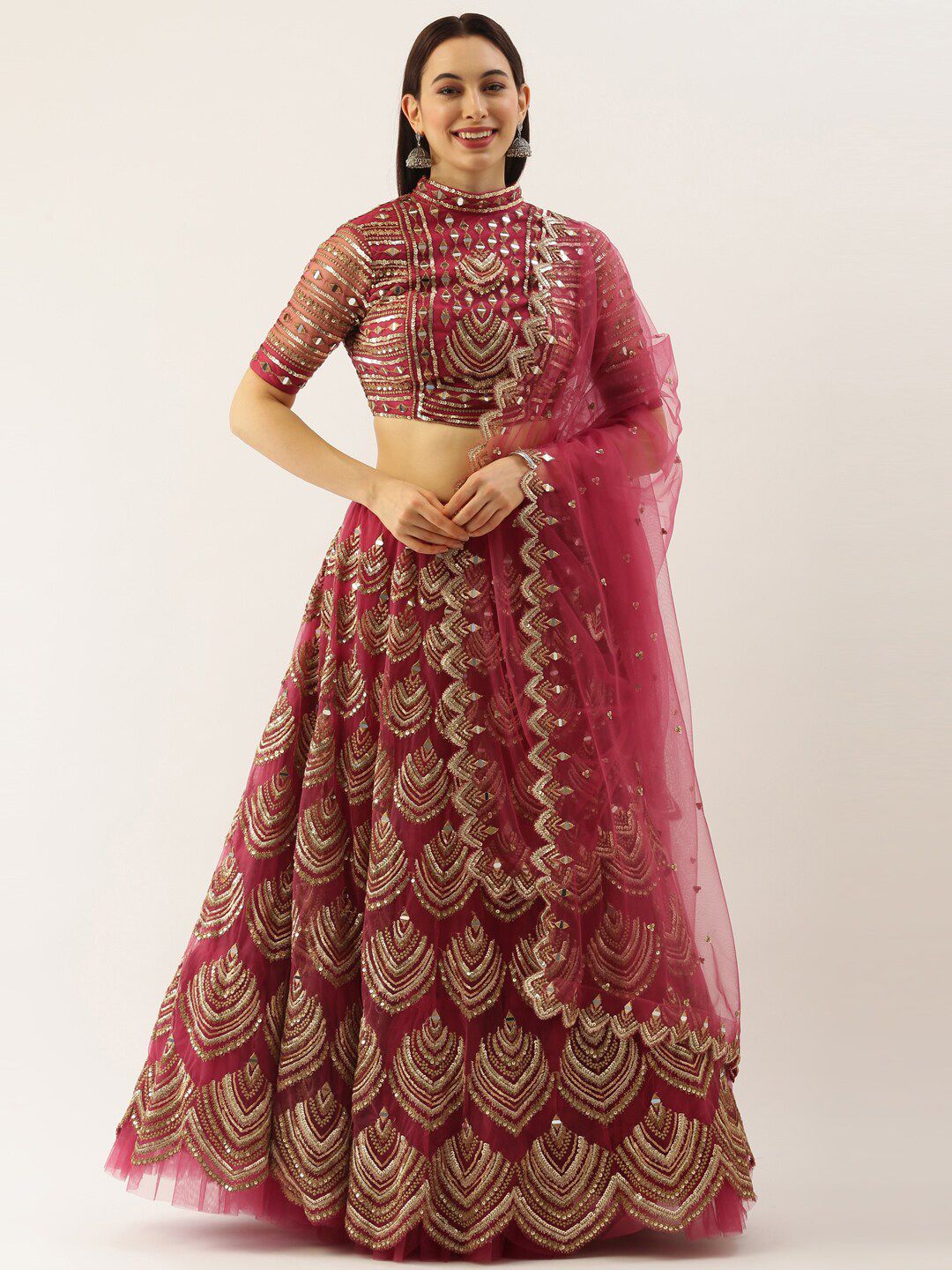 panchhi Rose & Gold-Toned Embellished Sequinned Semi-Stitched Lehenga & Unstitched Blouse With Dupatta Price in India
