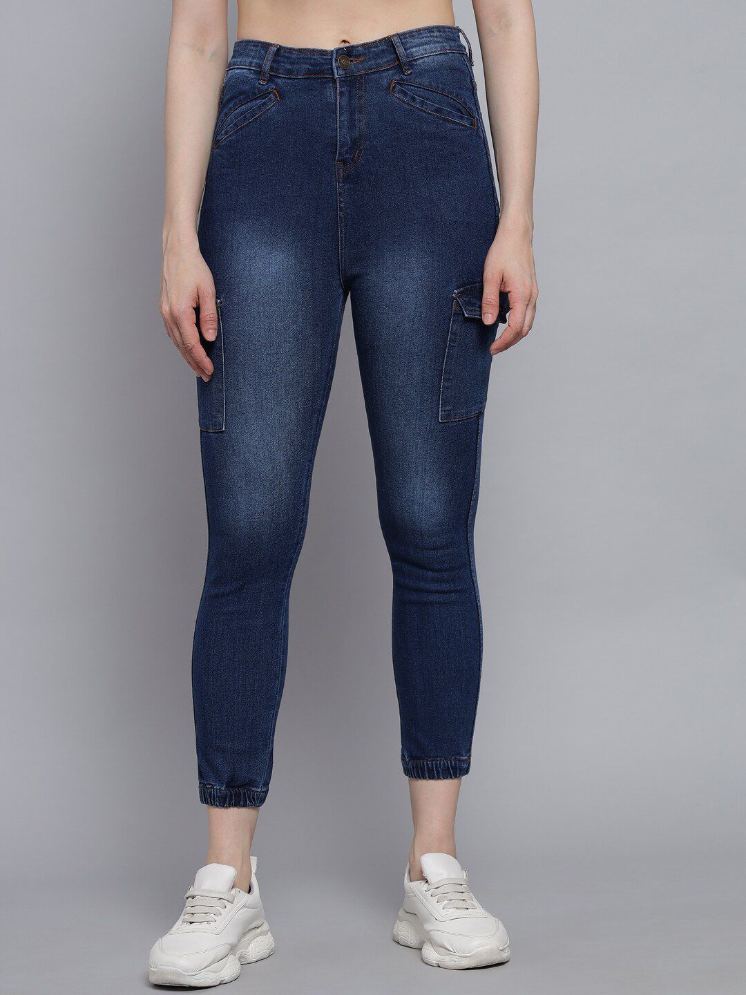 Q-rious Women Blue Jogger High-Rise Light Fade Stretchable Jeans Price in India