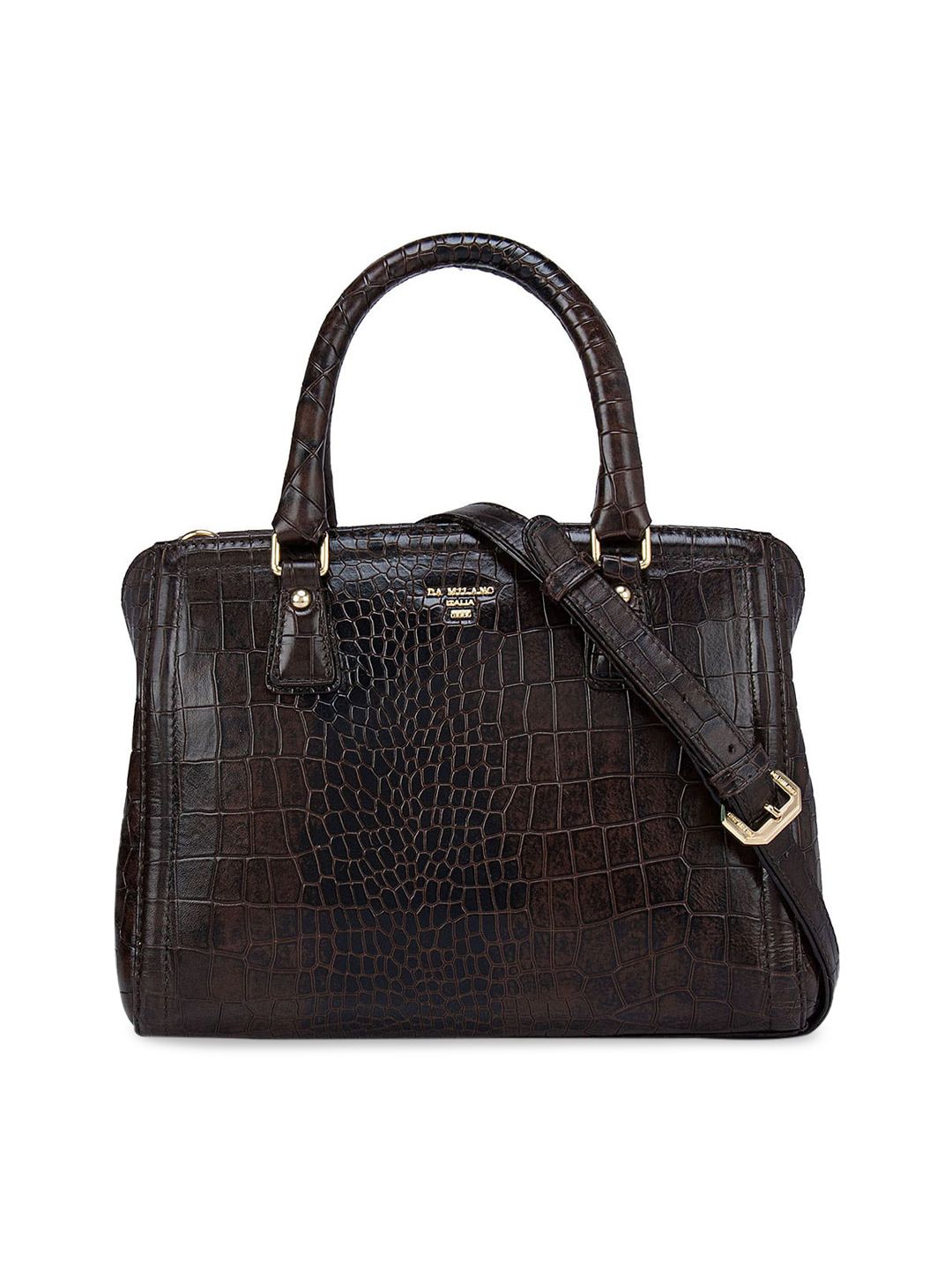 Da Milano Brown Textured Leather Structured Handheld Bag with Tasselled Price in India