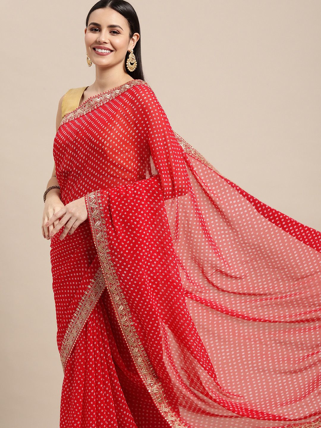 VASTRANAND Pink Bandhani Printed Sequinned Saree with Blouse Price in India