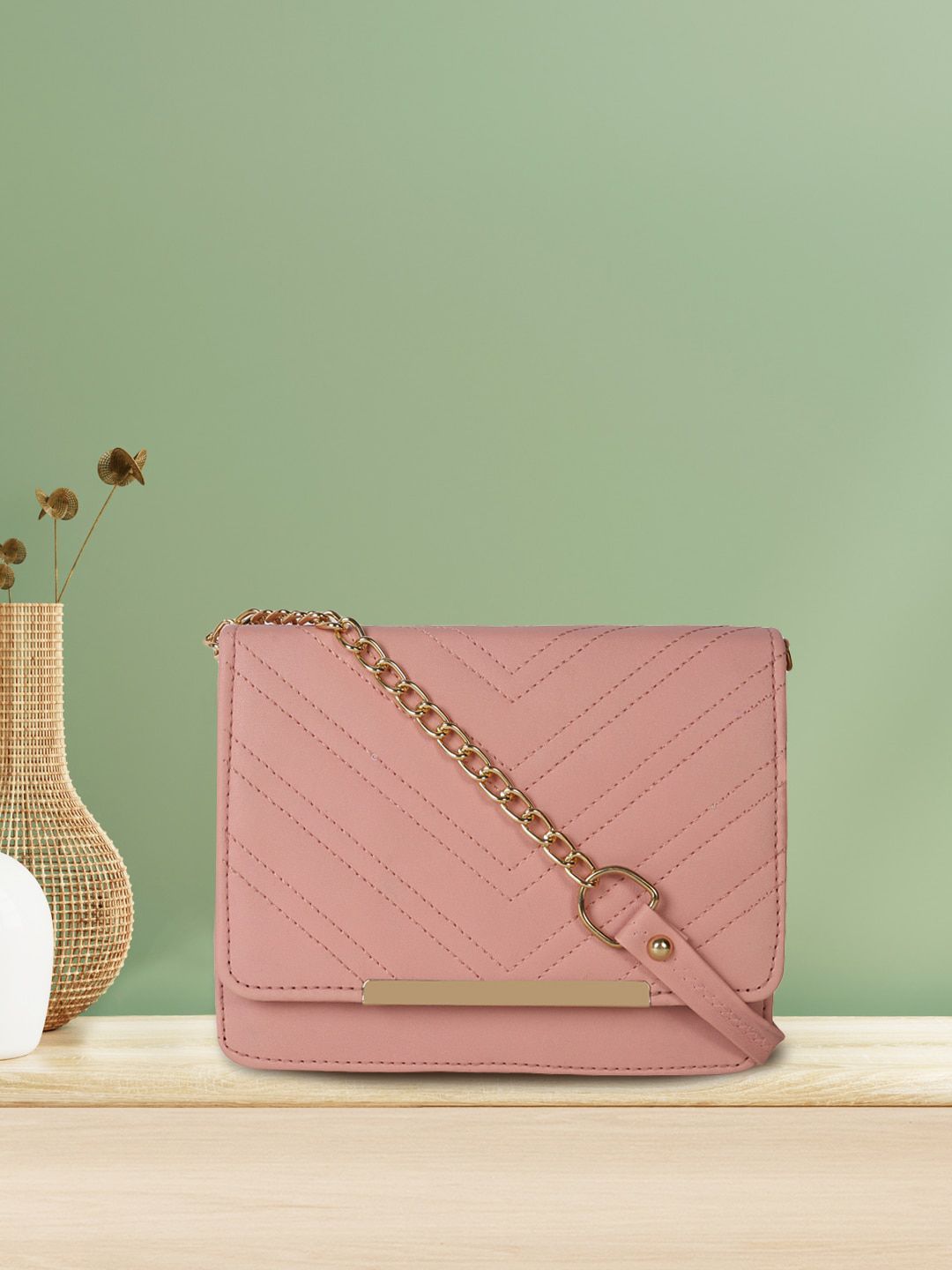 Apsis Pink Textured Structured Sling Bag with Quilted Price in India