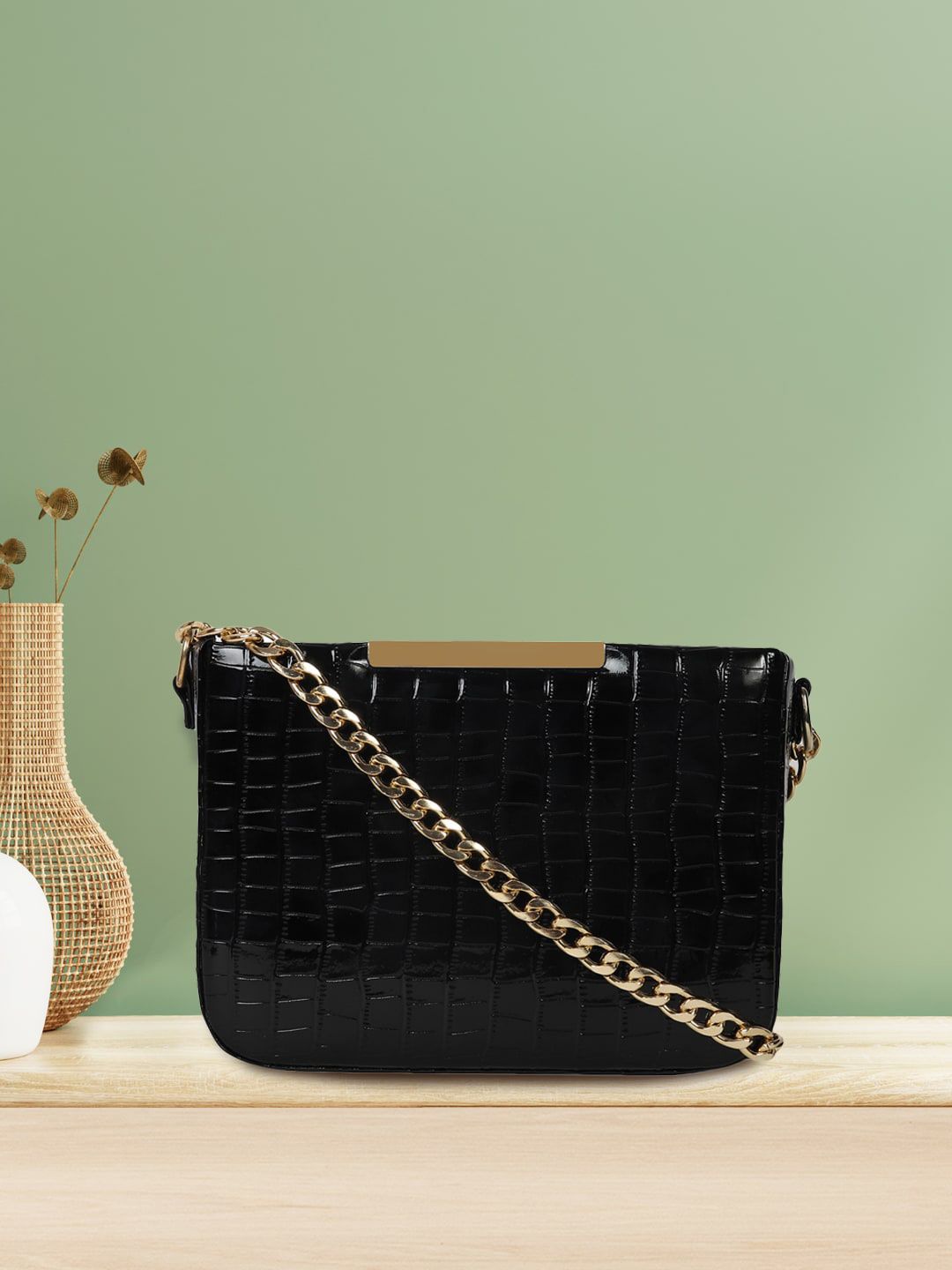 Apsis Black Textured Structured Sling Bag with Quilted Price in India