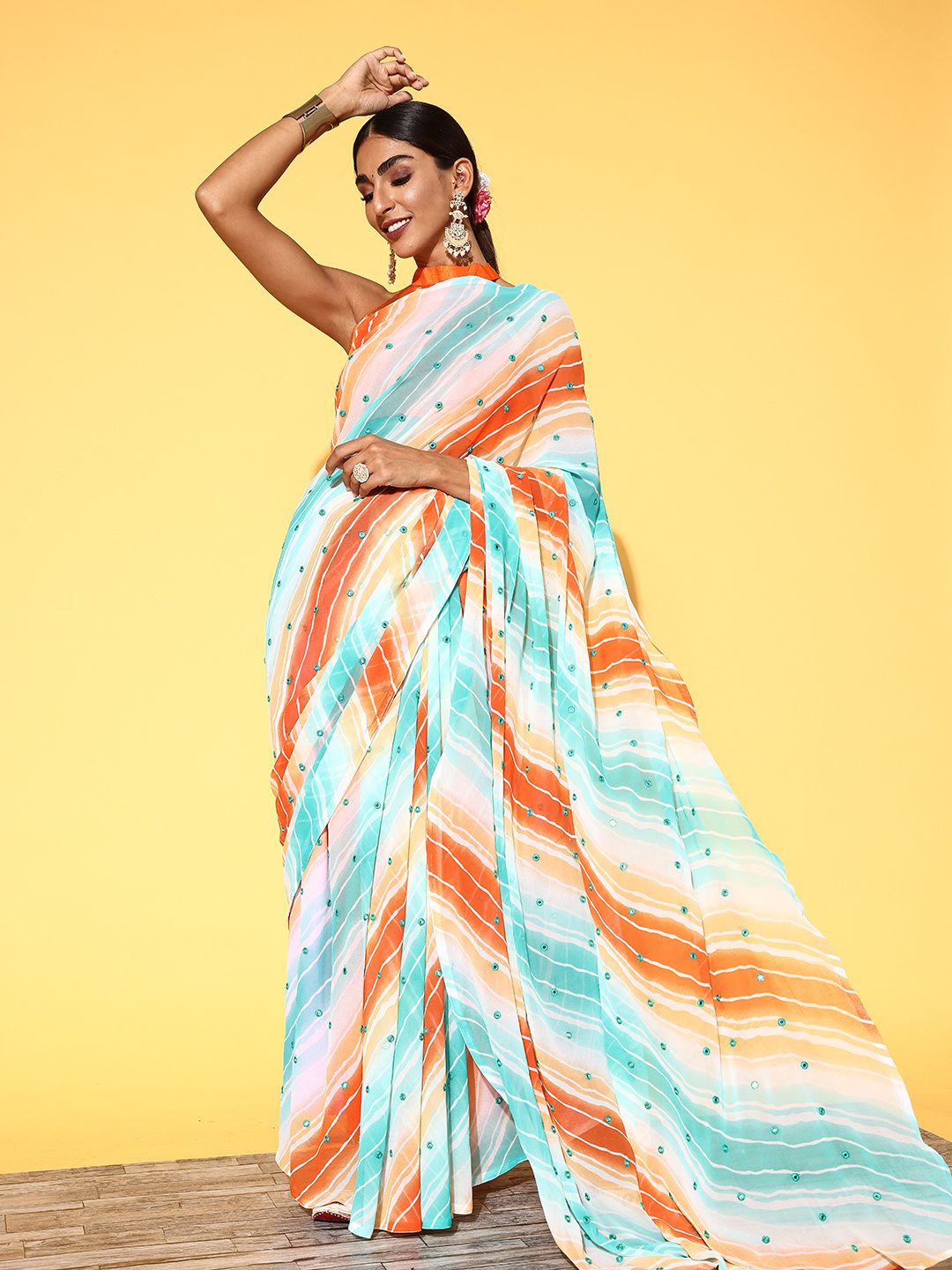 Tikhi Imli Leheriya Saree with Solid Border