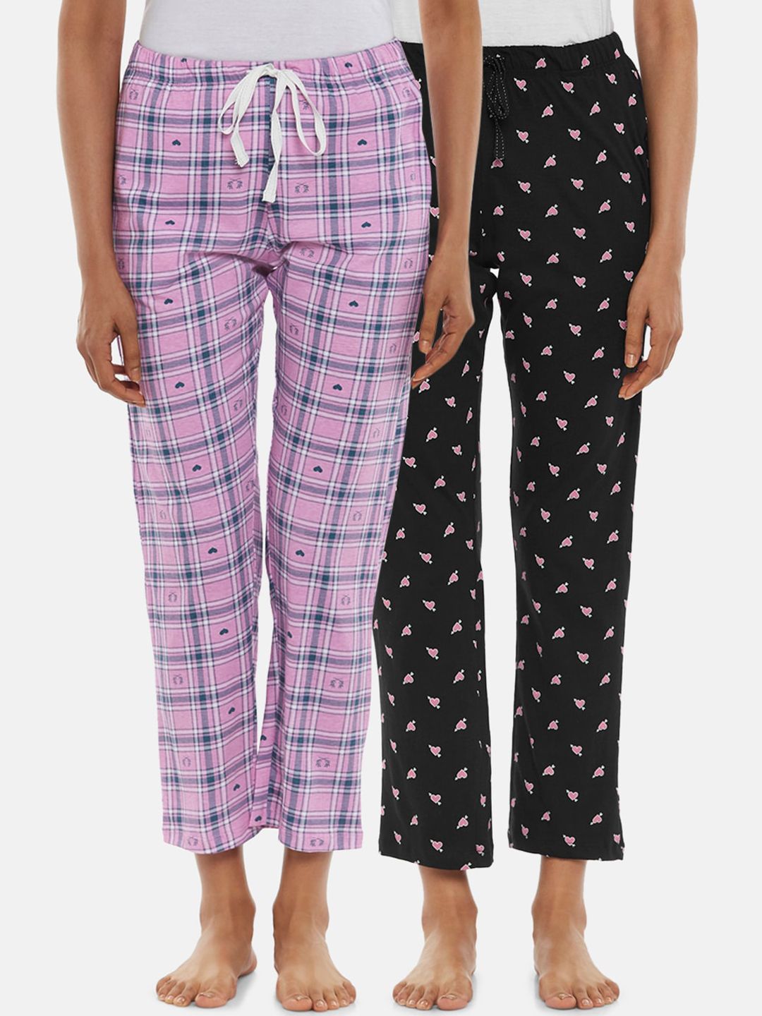 Dreamz by Pantaloons Women Pink & Black Set of 2 Cotton Lounge Pants Price in India