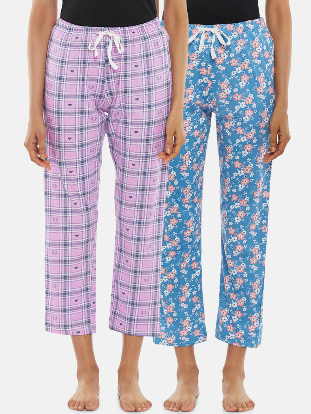 Dreamz by Pantaloons Women Pack of 2 Multicolored Printed Cotton Lounge Pants Price in India