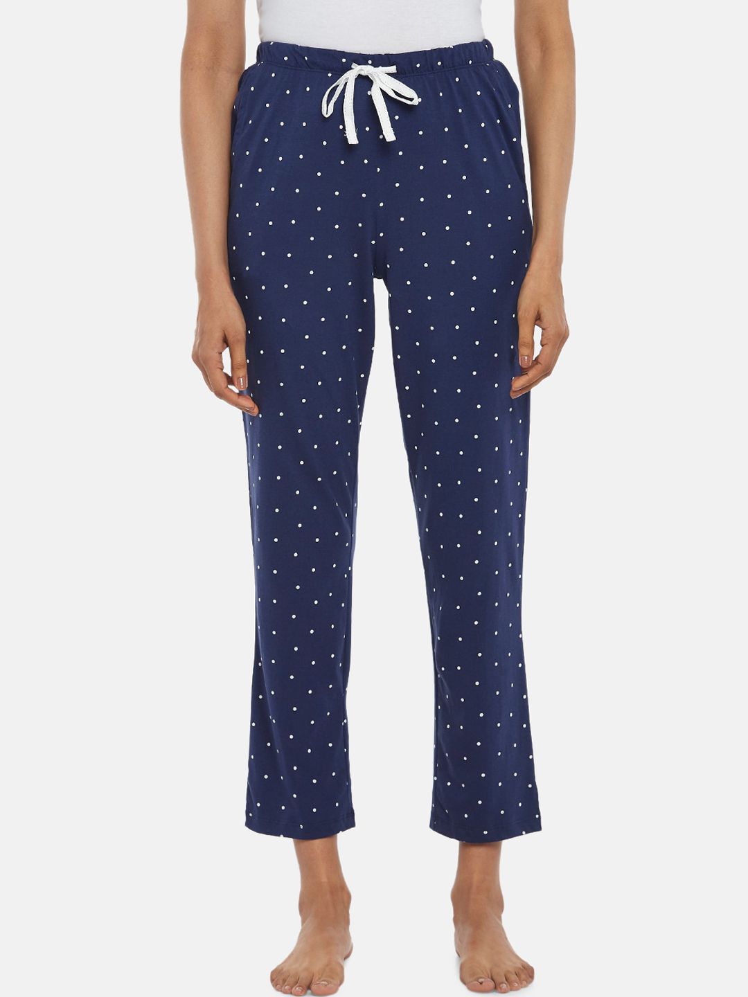 Dreamz by Pantaloons Women Navy Blue & White Polka Dots Printed Lounge Pants Price in India