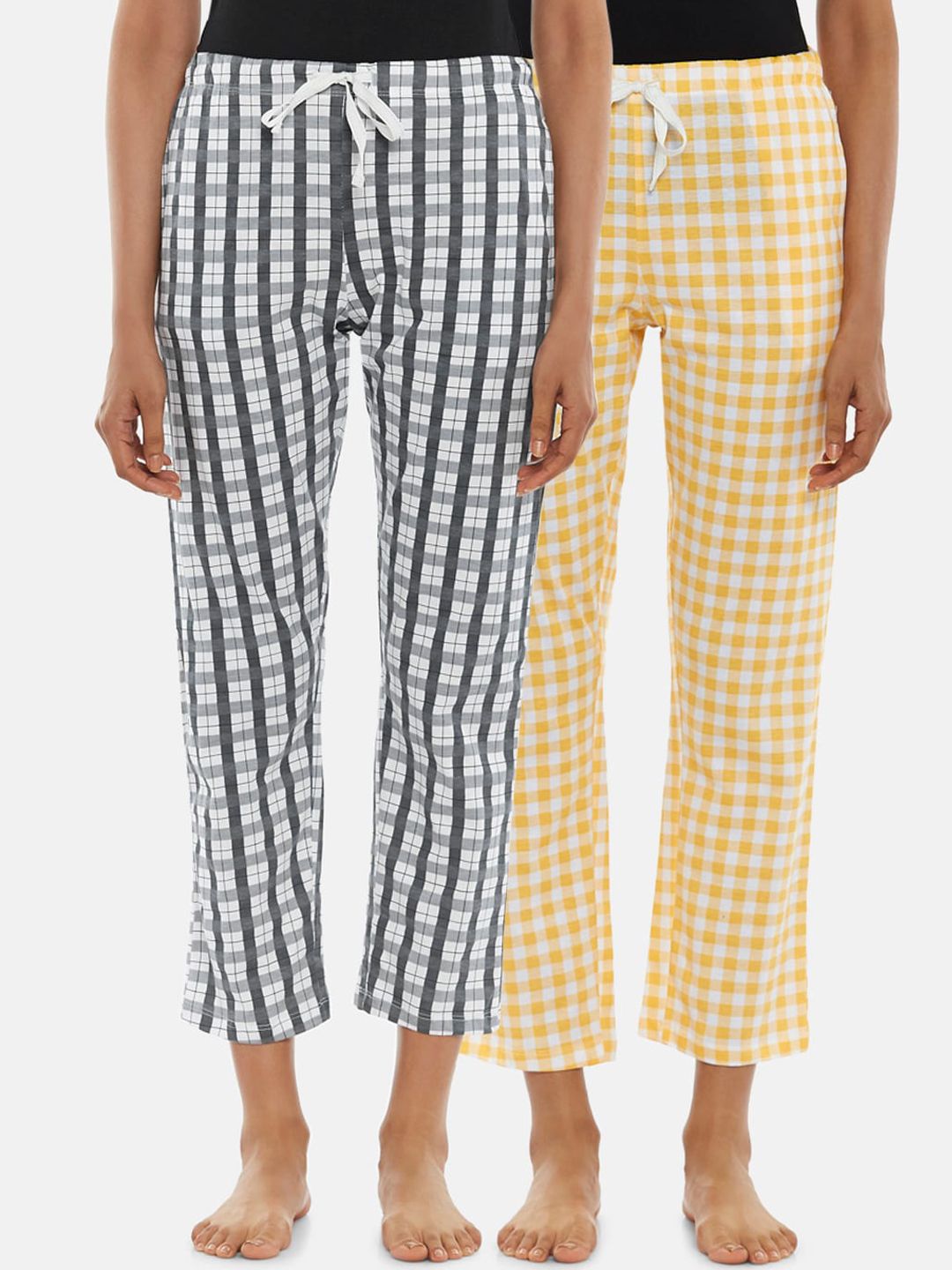 Dreamz by Pantaloons Women Set of 2 Checked Cotton Lounge Pants Price in India