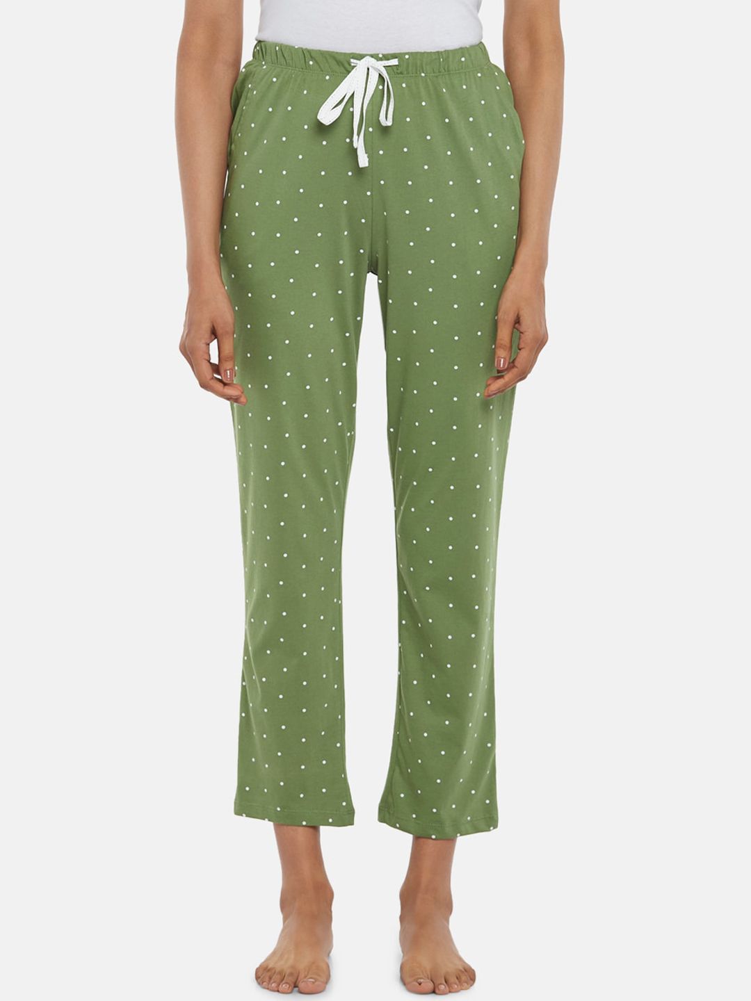Dreamz by Pantaloons Women Green Polka Dot Cotton Cropped Lounge Pants Price in India