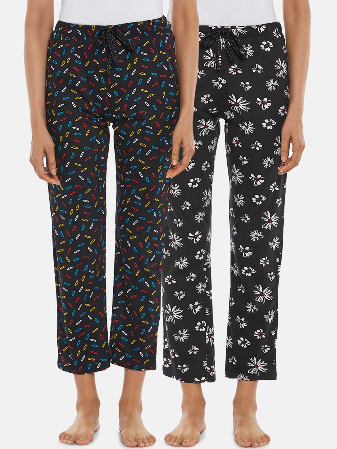 Dreamz by Pantaloons Women Pack of 2 Black Printed Cotton Lounge Pants Price in India