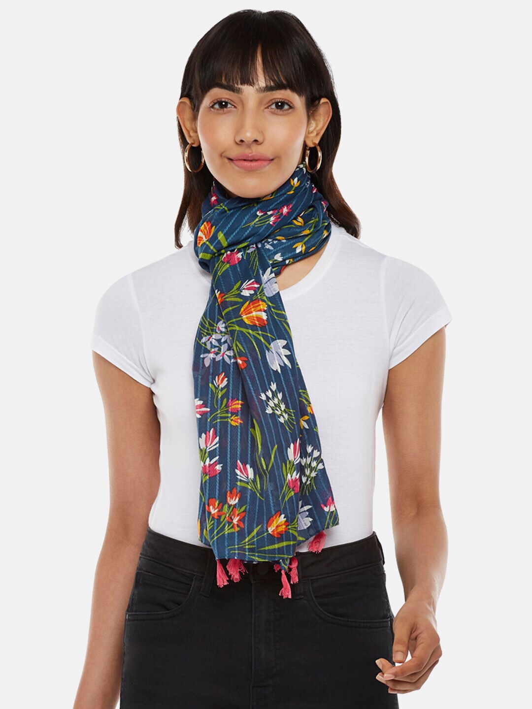 Honey by Pantaloons Women Navy Blue & White Printed Scarf Price in India
