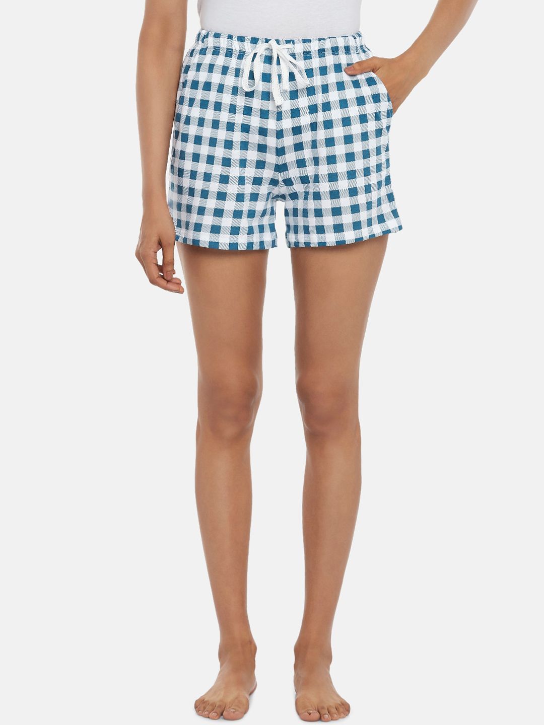 Dreamz by Pantaloons Women Teal Checked Lounge shorts Price in India