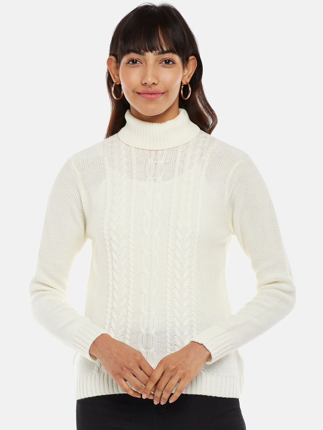 Honey by Pantaloons Women Off White Cable Knit Pullover Price in India
