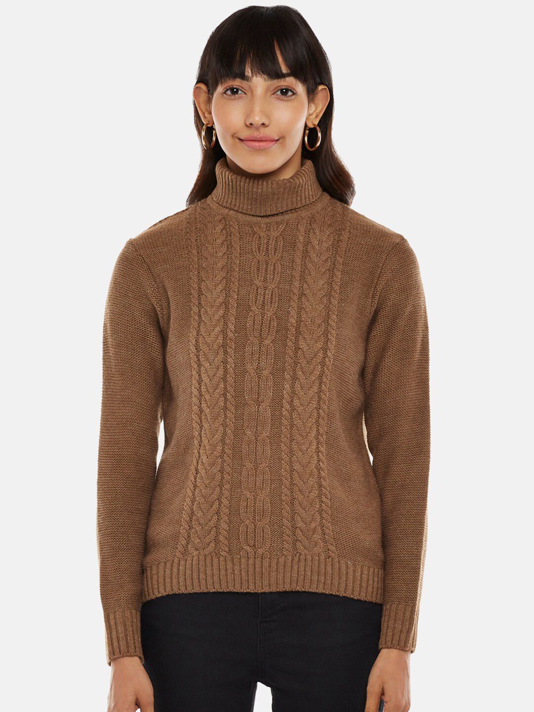 Honey by Pantaloons Women Brown Cable Knit Pullover Price in India