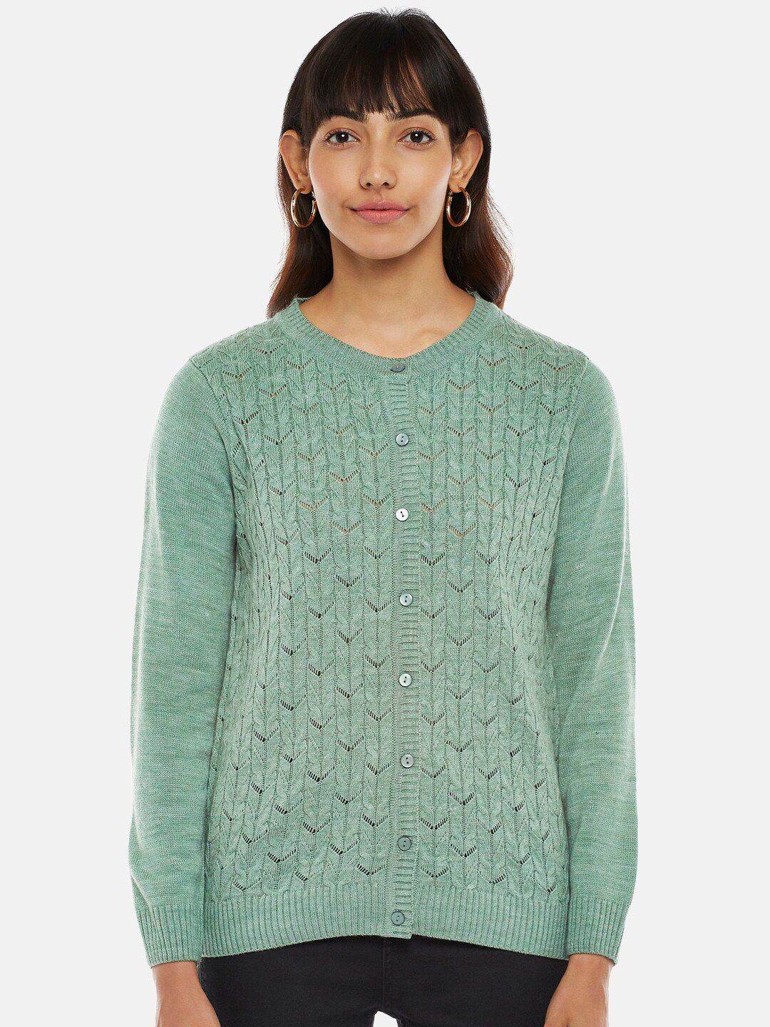 Honey by Pantaloons Women Green round neck  Cardigan sweater Price in India