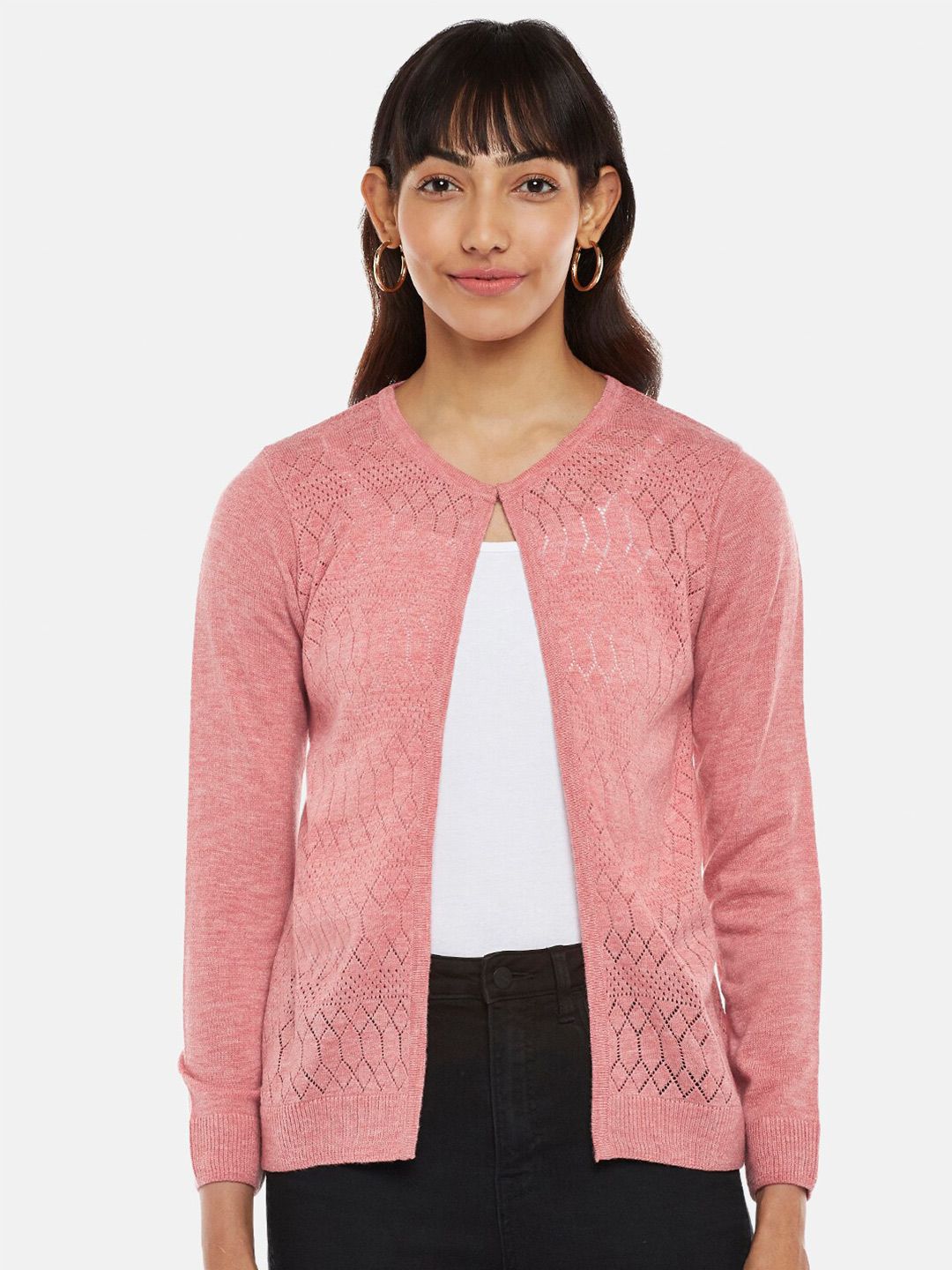 Honey by Pantaloons Women Pink V-Neck Front Open Sweaters Price in India