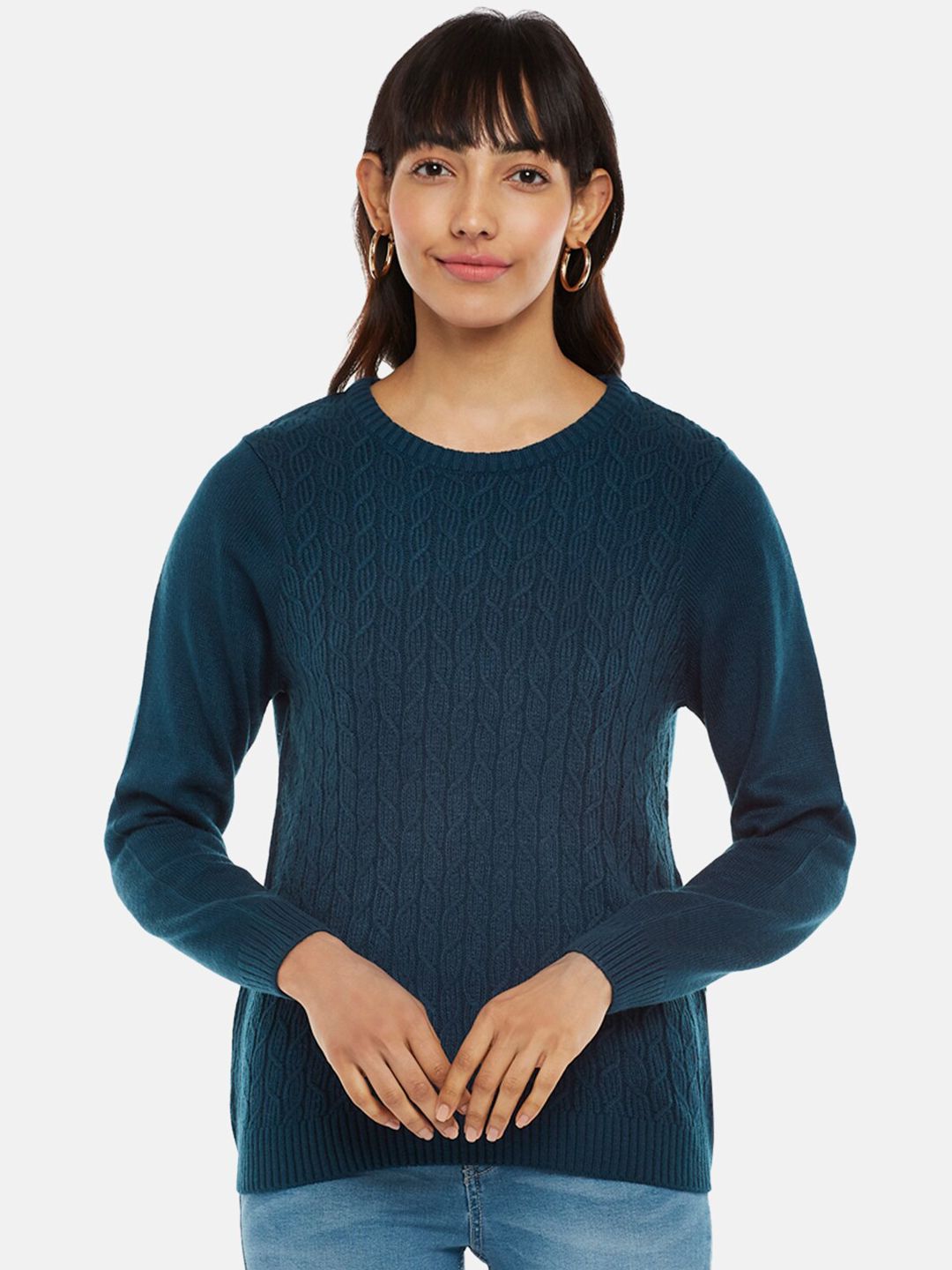 Honey by Pantaloons Women Blue Cable Knit Pullover Price in India