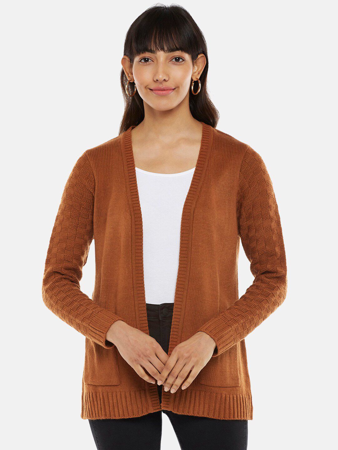 Honey by Pantaloons Women Tan Ribbed Sweater Price in India