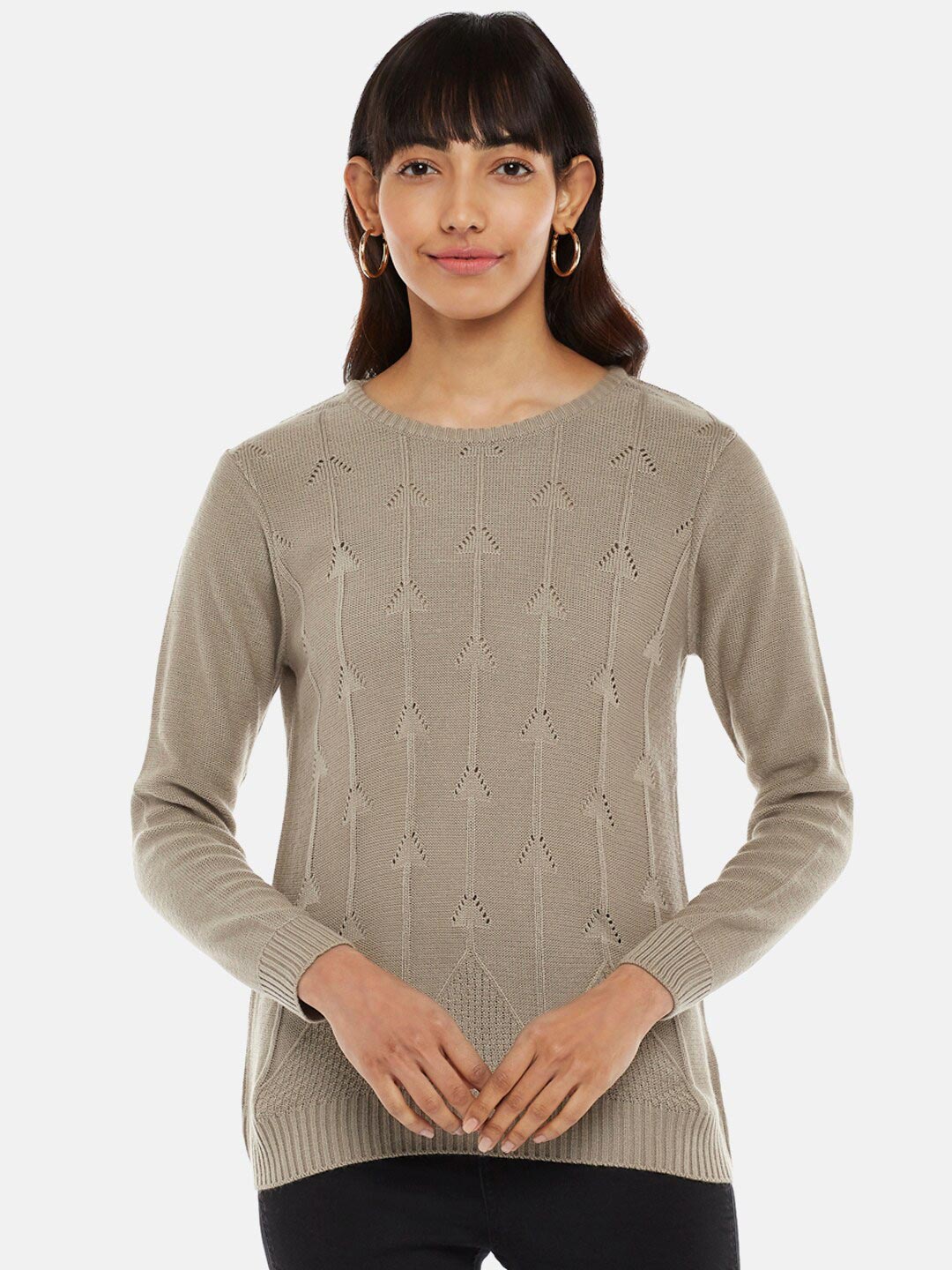 Honey by Pantaloons Women Beige Self Design Pullover Sweater Price in India