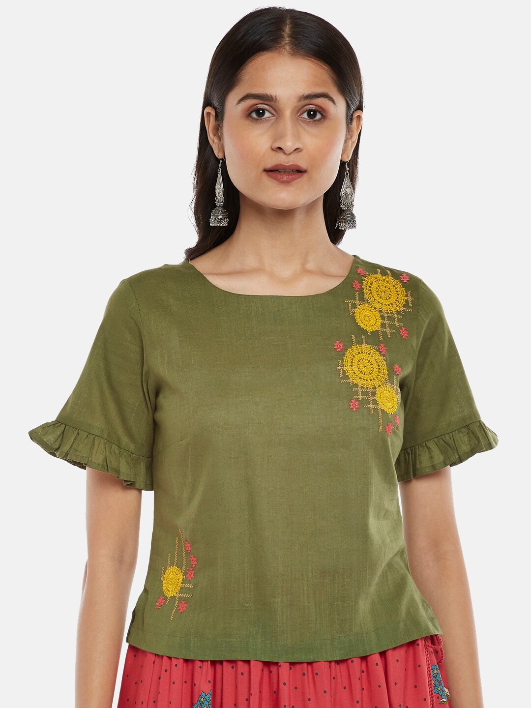 AKKRITI BY PANTALOONS Green Floral Top Price in India