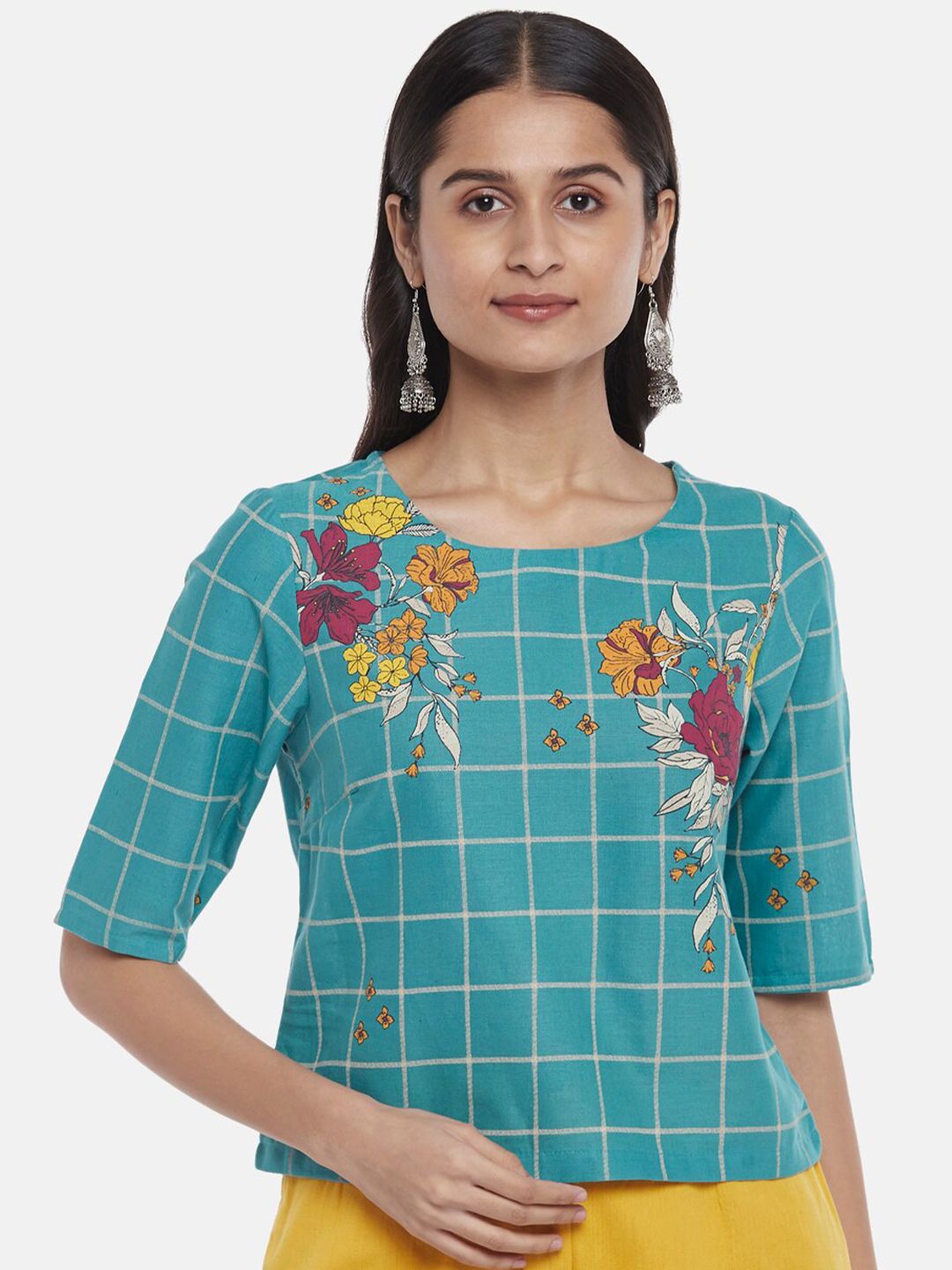 AKKRITI BY PANTALOONS Blue Checked Top Price in India