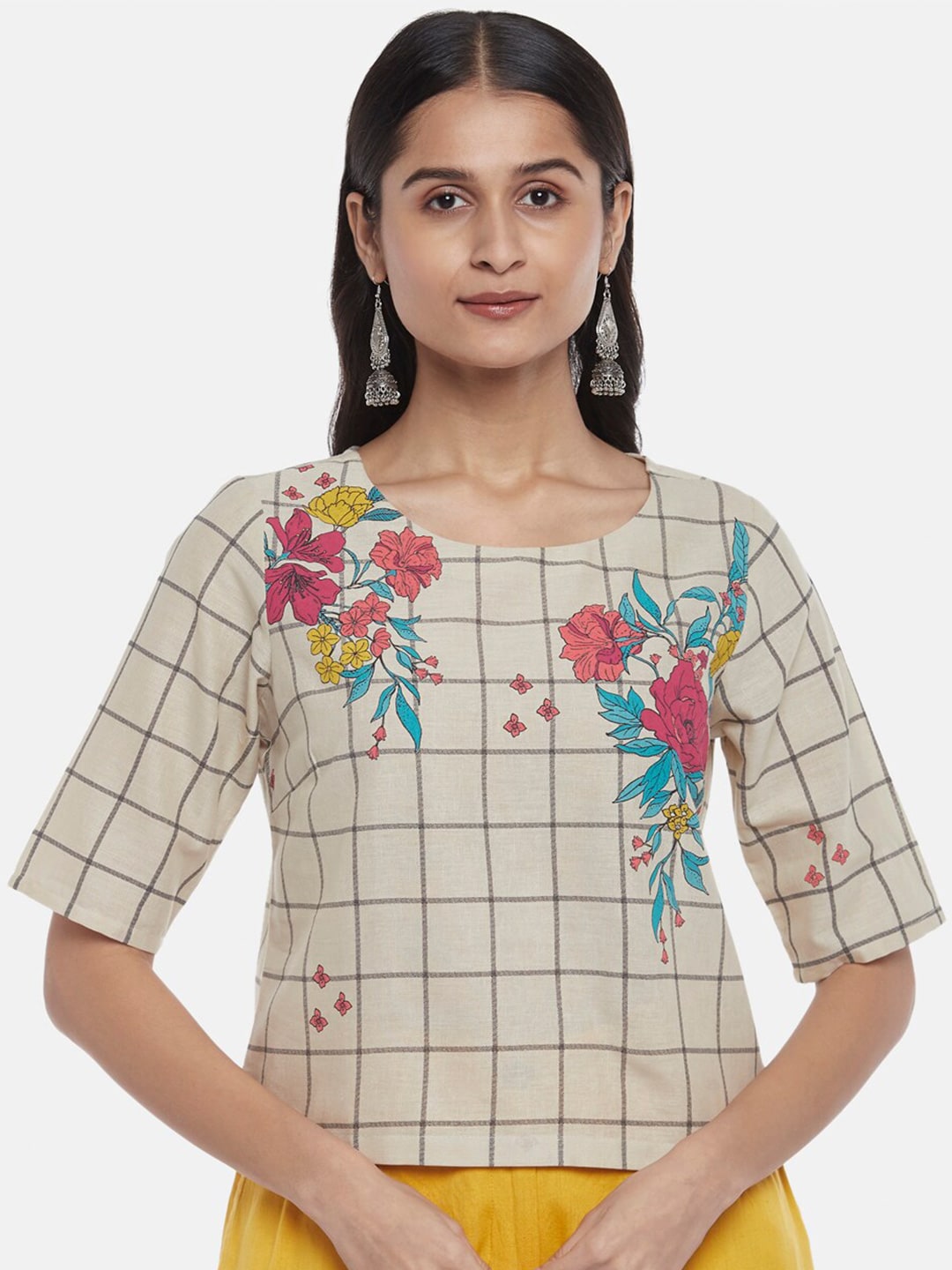 AKKRITI BY PANTALOONS Off White Checked Top Price in India