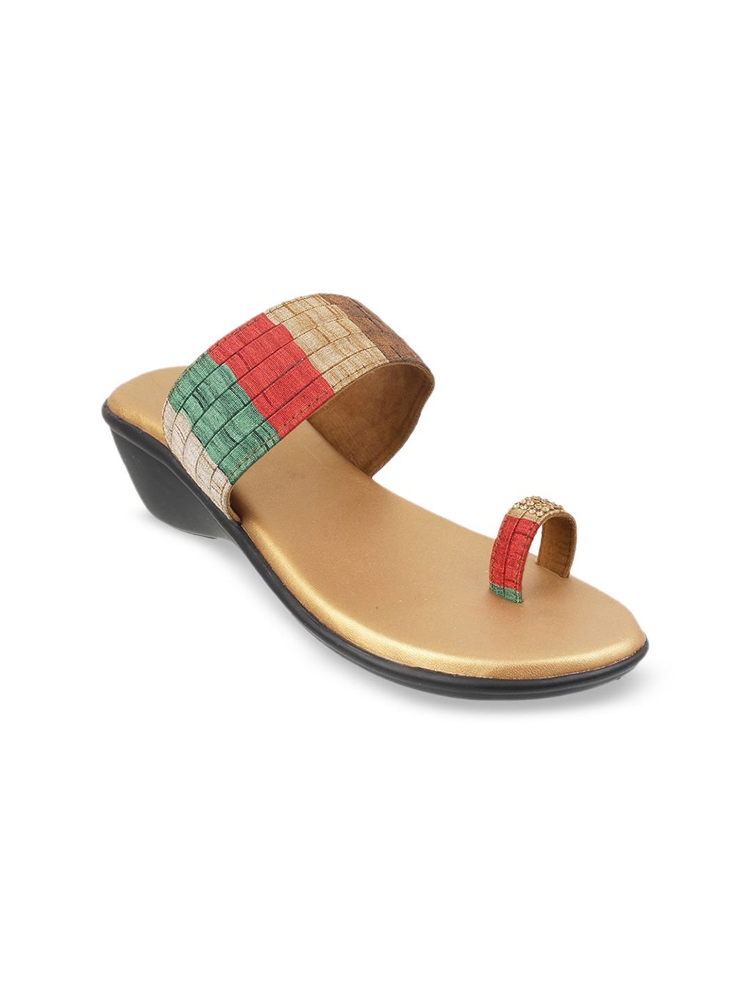 WALKWAY by Metro Gold-Toned Striped Block Sandals Price in India