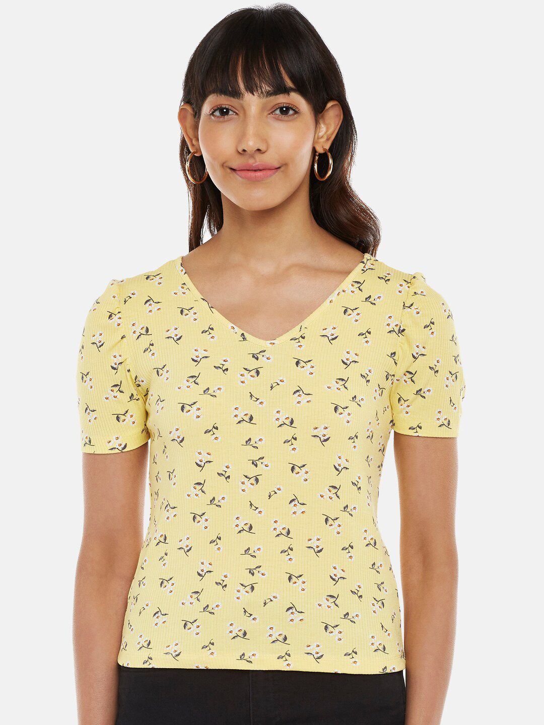 Honey by Pantaloons Yellow Floral Print Top Price in India