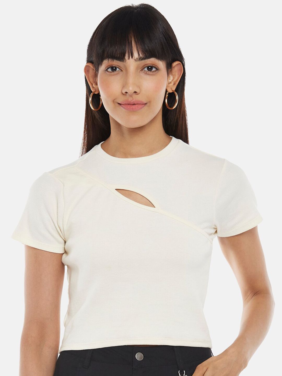 People Off White Fitted Cut-out Crop Top Price in India