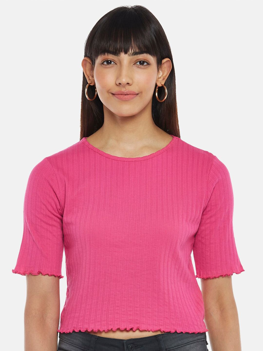 People Pink Embroidered Crop Top Price in India