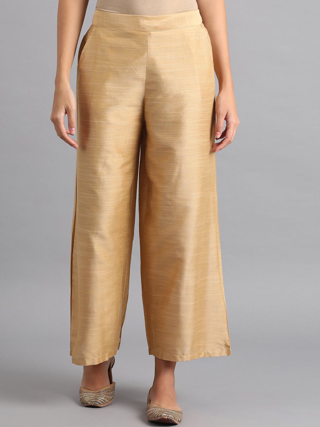 W Women Gold-Toned Loose Fit Ethnic Trousers Price in India