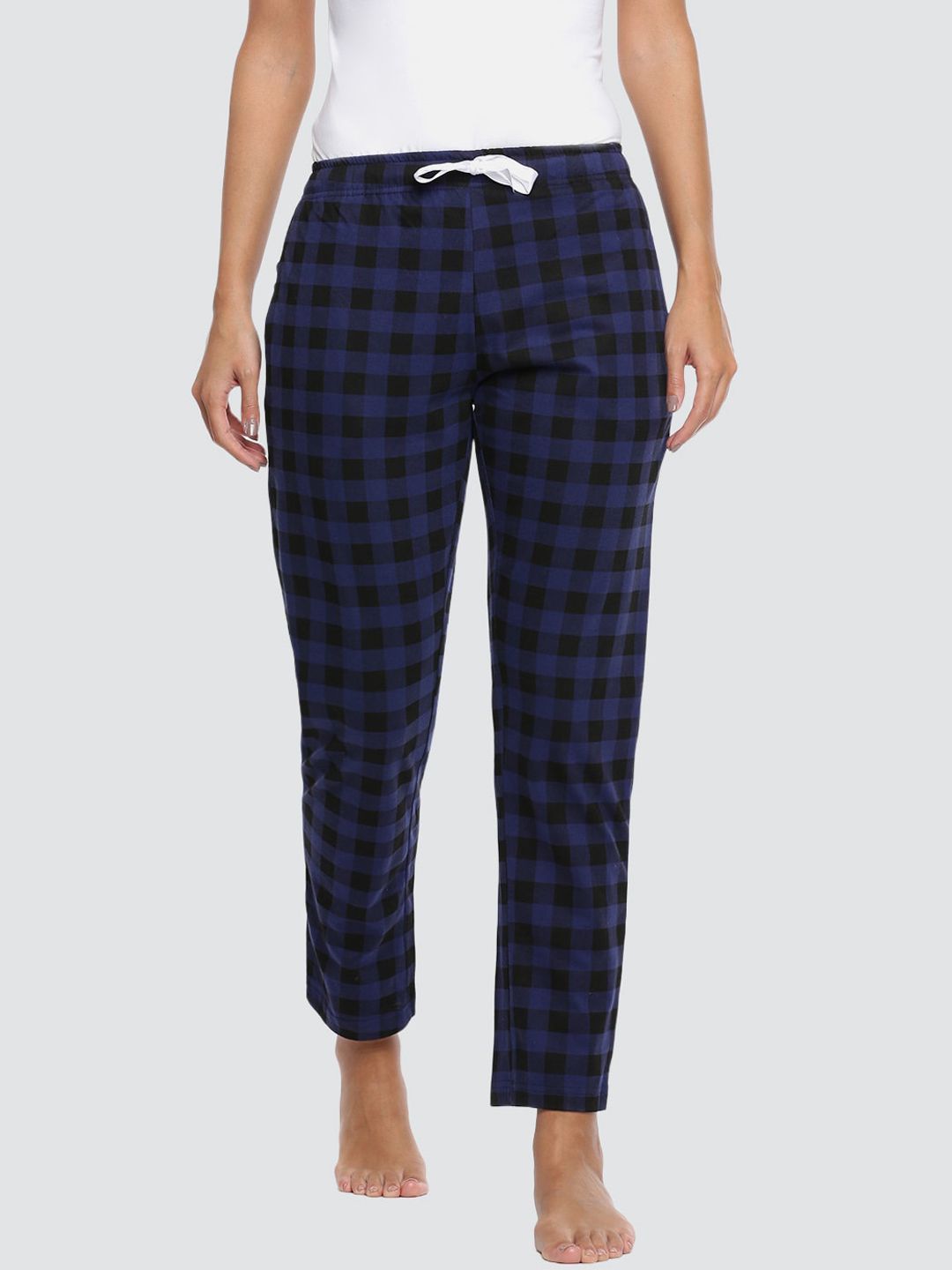 Dollar Missy Women Blue Checked Cotton Lounge Pants Price in India