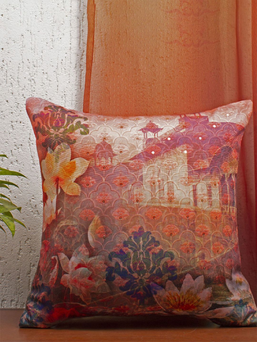ZEBA Pink & Green Printed Abstract Square Cushion Covers Price in India