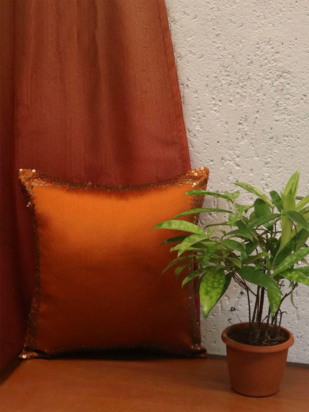 ZEBA Orange Square Singular Cushion Cover Price in India