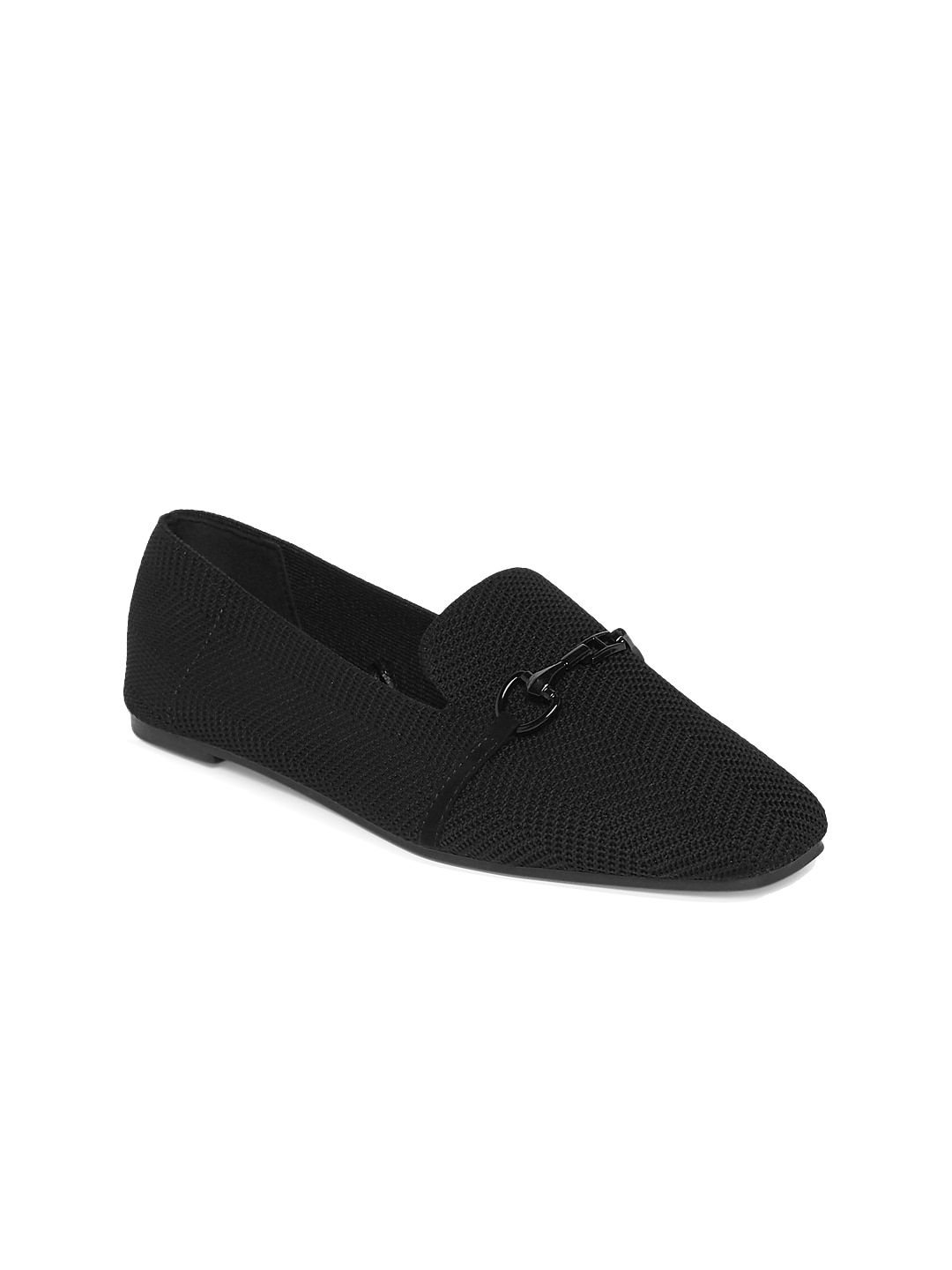 Forever Glam by Pantaloons Women Black Woven Design PU Loafers Price in India