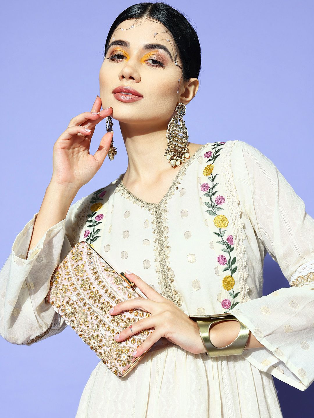 Ishin Women Classy Off White Ethnic Motifs Craft Culture Dress Price in India