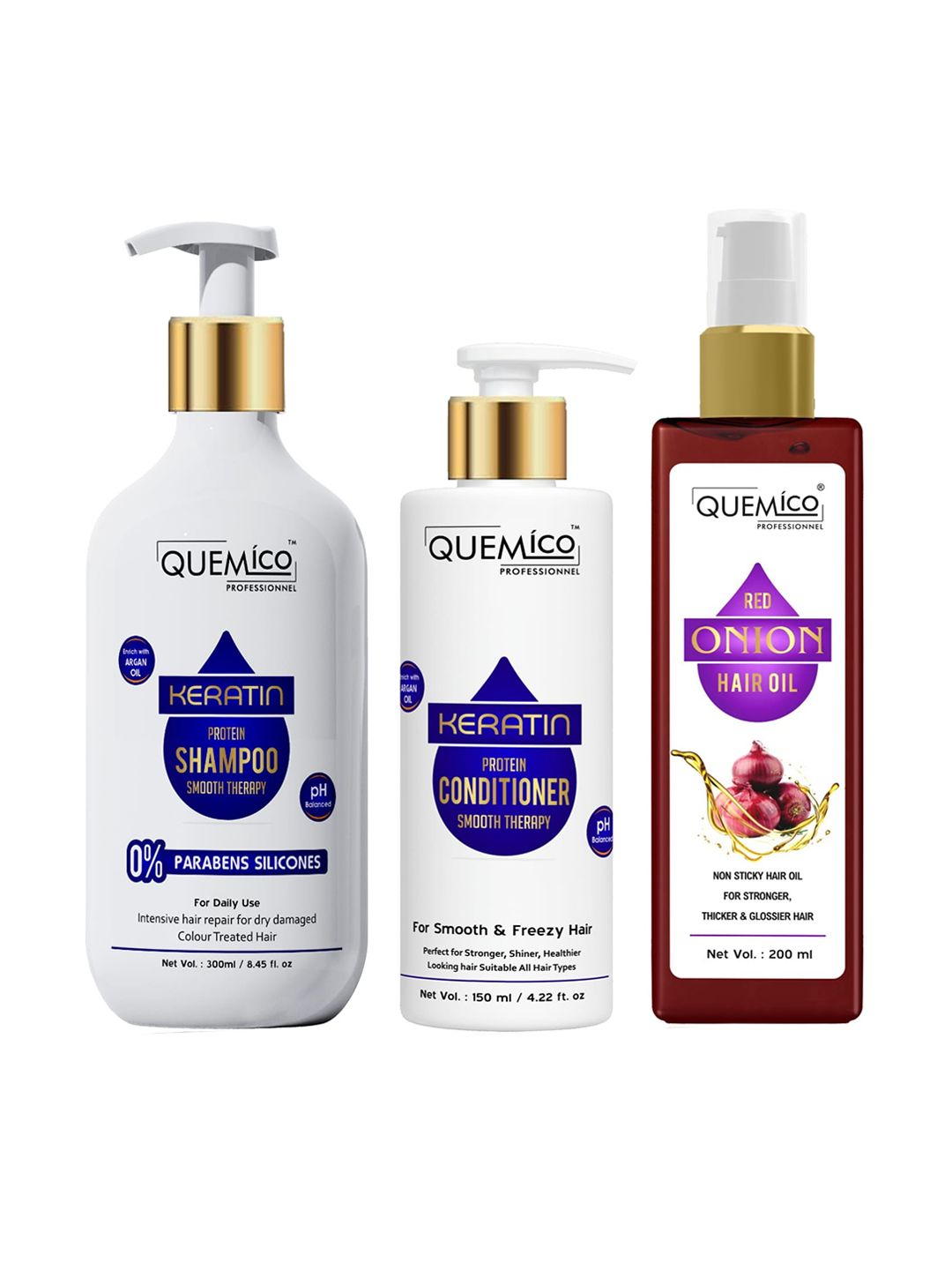 Quemico Professionnel Set Of Keratin Shampoo & Conditioner with Onion Hair Oil Price in India